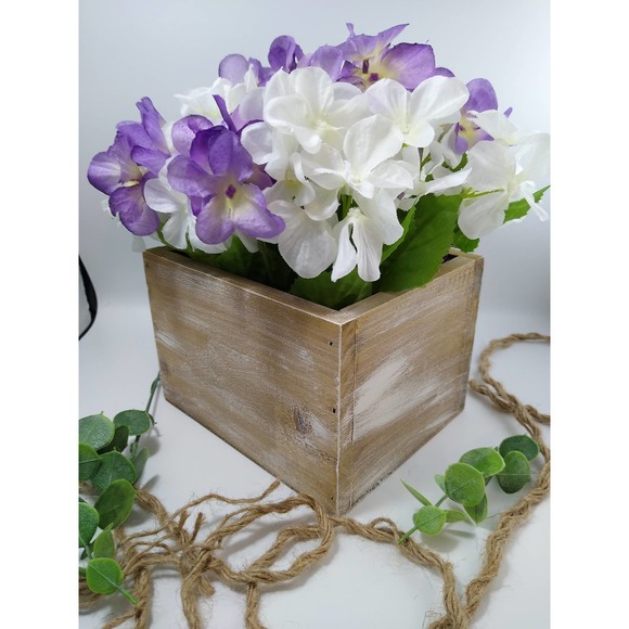 Repurposed Upcycled Flower Power Wooden Planter Box with Faux Floral Picks SEE - Picture 2 of 4